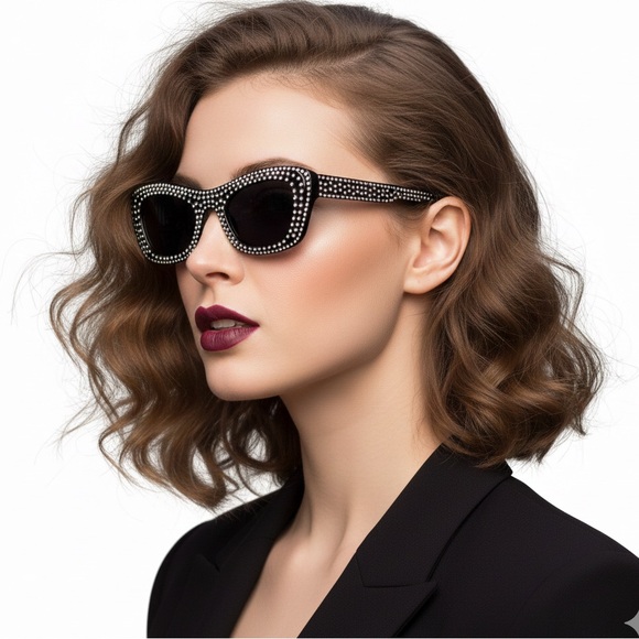 NWT Mango Mng Rhinestone Sunglasses Recycled Materials Black Retro Glam Sexy - Picture 2 of 14